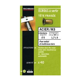 40 Écrous M3 À Sertir Acier Avec Tête Fraisée