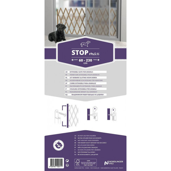 Barrière Stopmax, En Bois Brut, Extensible À 230cm