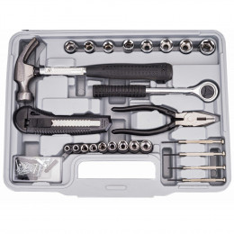 Power Tool - Boîte À Outils 141 Pcs - Coffret Embouts Clés Douilles - Coffret À Outils - Valise De Dépannage - Gris