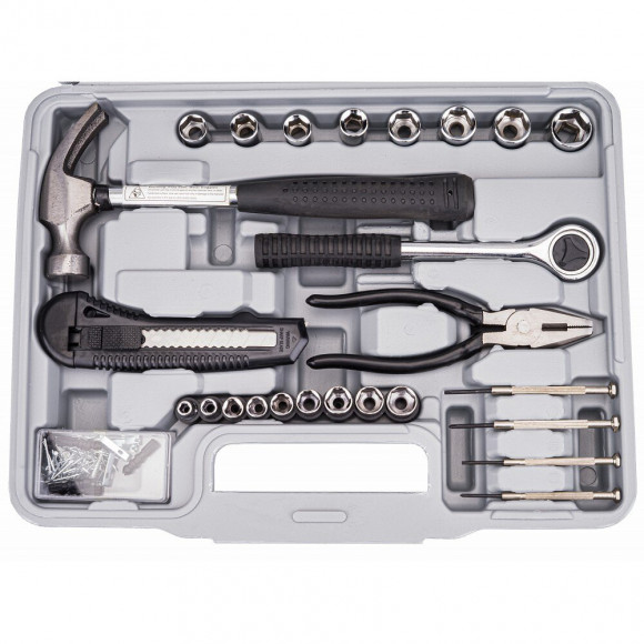 Power Tool - Boîte À Outils 141 Pcs - Coffret Embouts Clés Douilles - Coffret À Outils - Valise De Dépannage - Gris