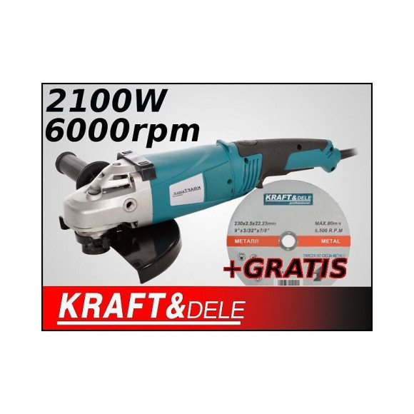 Dcraft - Meuleuse D'angle - Puissance 2100w - Diamètre Disque 230mm - Rotations 6500rpm - Poignée Antidérapante - Bleu