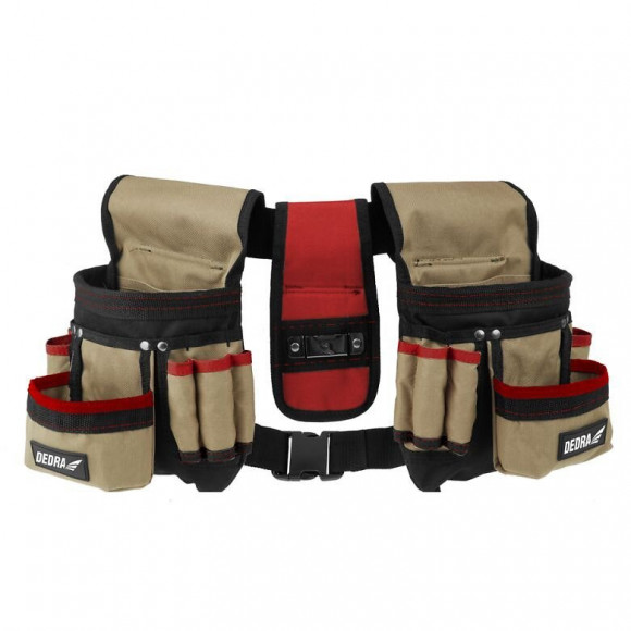 Dtools - Ceinture Porte-outils - 16 Poches - Sangle Réglable 120cm - 3 Compartiments - Marron