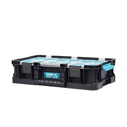 Dtools - Organiseur Outils/vis Avec 12 Compartiments 526x307x126mm - Couvercle Anti-mouvement - Clips Latéraux - Noir