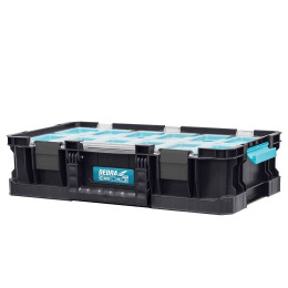 Dtools - Organiseur Outils/vis Avec 12 Compartiments 526x307x126mm - Couvercle Anti-mouvement - Clips Latéraux - Noir