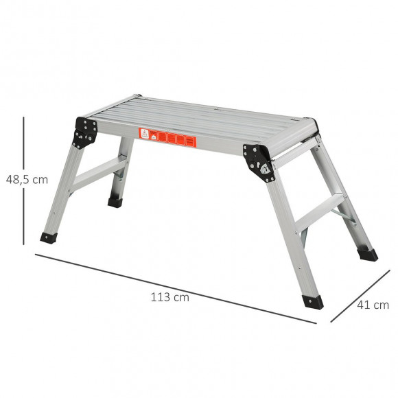 Marchepied Escabeau Plateforme De Travail Pliable Dim. 113l X 41l X 48,5h Cm Antidérapant Aluminium