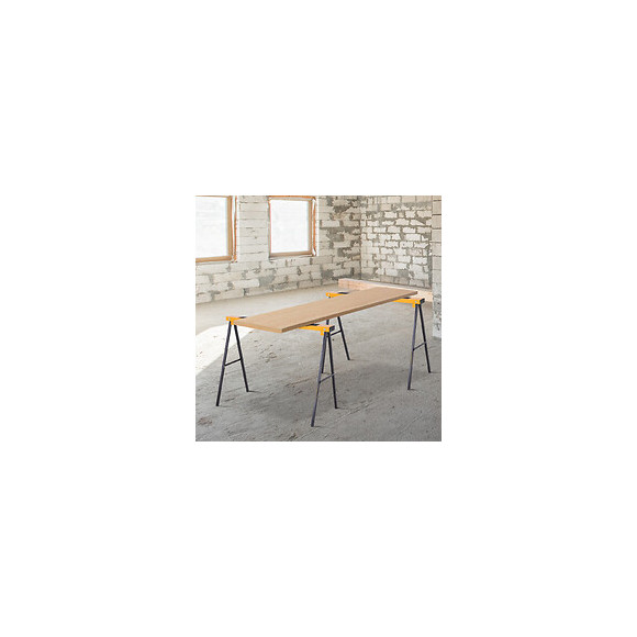 Lot De 2 Tréteaux Pliables Compactes Poignée Transport Dim. 100l X 50l X 76h Cm Surface Antidérapante Métal Noir Jaune