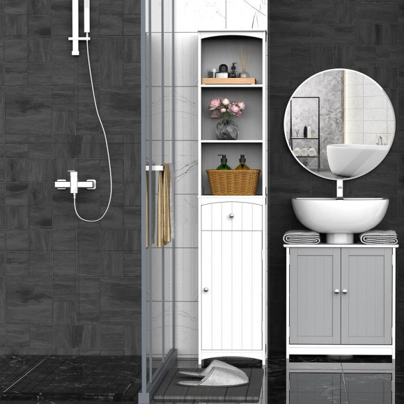 Meuble Colonne De Salle De Bain Moderne 34l X 24l X 170h Cm Blanc