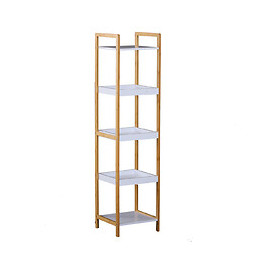 Etagère En Bambou De Salle De Bain Étagère Debout 3 Paniers + 2 Étagères Dim. 32l X 30l X 130h Cm Beige Blanc