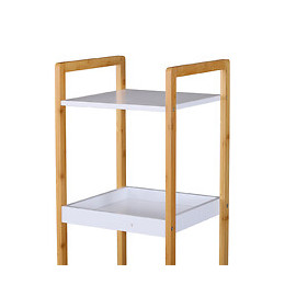 Etagère En Bambou De Salle De Bain Étagère Debout 3 Paniers + 2 Étagères Dim. 32l X 30l X 130h Cm Beige Blanc