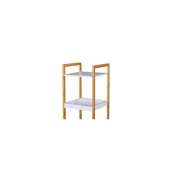Etagère En Bambou De Salle De Bain Étagère Debout 3 Paniers + 2 Étagères Dim. 32l X 30l X 130h Cm Beige Blanc