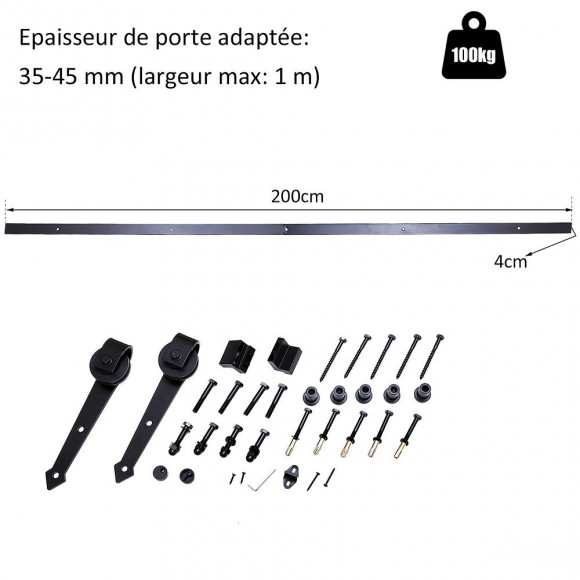 Kit De Porte Coulissante Système Galandage Pour Porte Épaisseur 35-45 Mm Largeur Max. 1 M Charge Max. 100 Kg Acier Brun Fonc