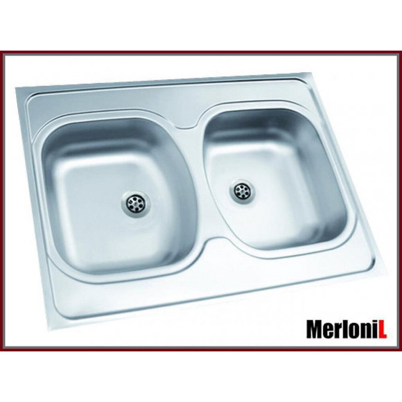 Royale - Évier En Acier Inoxidable 2 Cuves - 80x60x13 Cm - Réversible - Évier À Poser Cuisine 2 Bacs - Argent