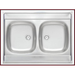 Royale - Évier En Acier Inoxidable 2 Cuves - 80x60x15 Cm - Réversible - Évier À Poser Cuisine 2 Bacs - Argent