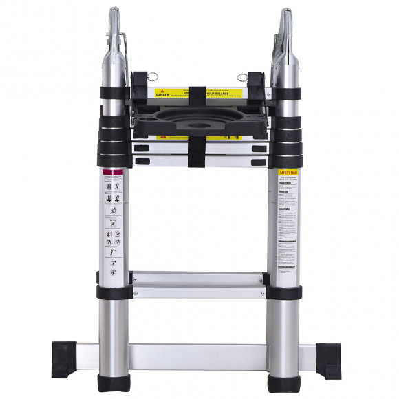 Echelle Télescopique Tabouret Extensible Pliable Aluminium Argent Dim. 379l X 67,5l X 11h Cm