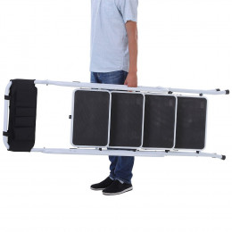 Escabeau Pliable 4 Marches Xl Antidérapantes Double Garde Corps Hauteur Max. 1,55 M Charge Max. 150 Kg Pochette Outils Intégr