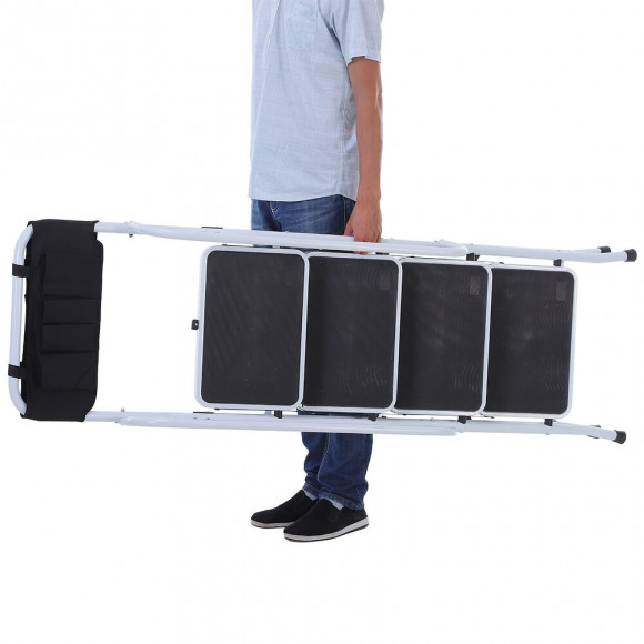 Escabeau Pliable 4 Marches Xl Antidérapantes Double Garde Corps Hauteur Max. 1,55 M Charge Max. 150 Kg Pochette Outils Intégr