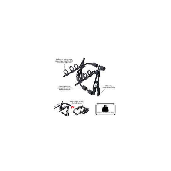 Porte-vélo Pour 3 Vélos - Installation Sur Hayon - 6 Sangles De Sécurité - Pliable - Métal Époxy Noir