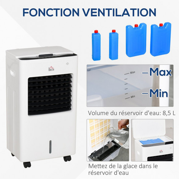 Ventilateur Rafraichisseur D'air Humidificateur 3 En 1 Avec Télécommande - Portable Silencieux Oscillant 75 W - Capacité Max