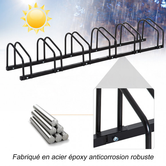 Râtelier 6 Vélos Dim. 160l X 33l X 27h Cm Acier Galvanisé Noir