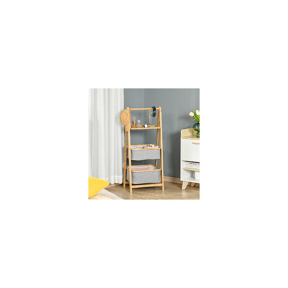 Etagère En Bambou De Salle De Bain, Étagère Pliable - 2 Paniers, Étagère - Dim. 44l X 33l X 108h Cm - Bambou Polyester Gri
