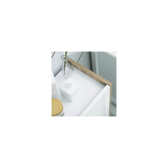 Meuble De Rangement 2 Portes Salle De Bain Salon Couleur Blanc Et Chêne Dim. 60l X 25l X 90h Cm
