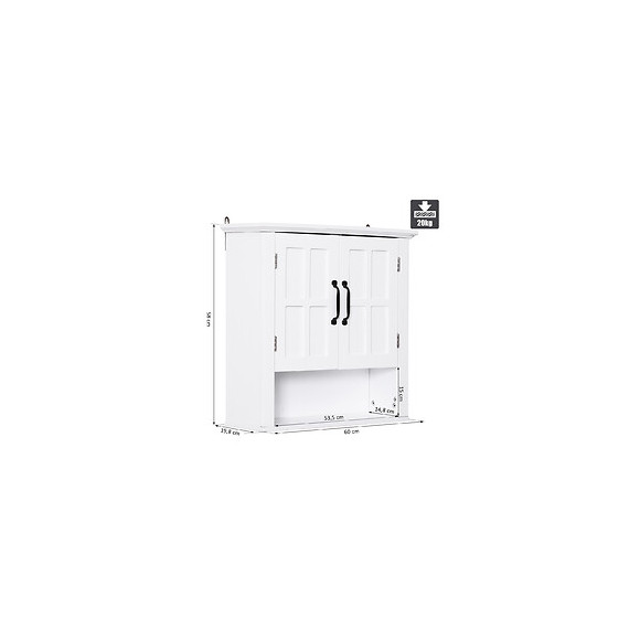 Armoire Haute Murale De Salle De Bain Ou Wc Placard 2 Portes 2 Étagères Niche Dim. 60l X 20l X 58h Cm Mdf Panneaux Particules