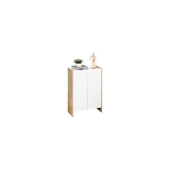 Meuble De Rangement 2 Portes Salle De Bain Salon Couleur Blanc Et Chêne Dim. 60l X 25l X 90h Cm