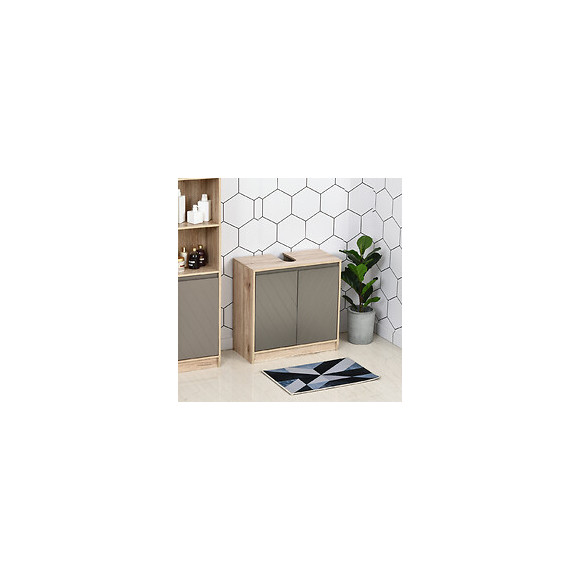Meuble Salle De Bain - Meuble Sous-vasque - Placard 2 Portes Avec Étagère - Dim. 60l X 30l X 59h Cm - Panneaux Particules Ch