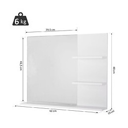 Miroir De Salle De Bain Avec Étagères - 2 Étagères Latérales + Grande Étagère Inférieure - Kit Installation Fourni - Md