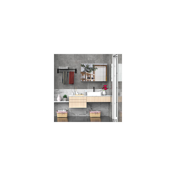 Armoire Murale Miroir Salle De Bain 3 Portes 3 Étagères Dim. 90l X 14l X 60h Cm Panneaux Particules Chêne Clair