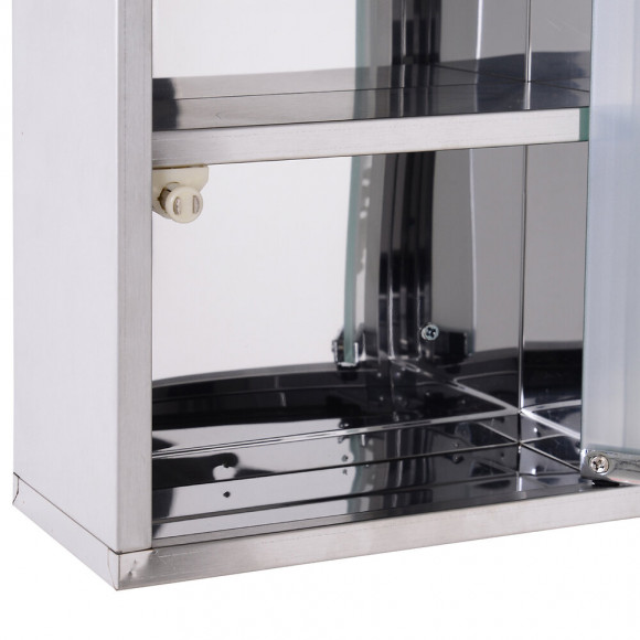 Armoire À Pharmacie 2 Étagères 3 Niveaux Verrouillable Porte Verre Trempé Dépoli Logo Croix 25l X 12l X 48h Cm Acier Inox