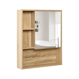 Armoire Murale De Rangement Salle De Bain Avec Porte Miroir Couleur Bois De Chêne Dim. 60l X 15l X H76 Cm