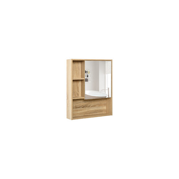 Armoire Murale De Rangement Salle De Bain Avec Porte Miroir Couleur Bois De Chêne Dim. 60l X 15l X H76 Cm