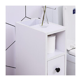 Meuble Bas Colonne Rangement Salle De Bain À Roulettes Blanc Dim. 18l X 30l X 68,5h Cm