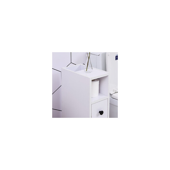 Meuble Bas Colonne Rangement Salle De Bain À Roulettes Blanc Dim. 18l X 30l X 68,5h Cm