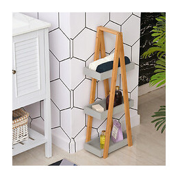 Etagère En Bambou De Salle De Bain Étagère Debout 3 Paniers Dim. 30l X 18l X 81h Cm Bambou Mdf Gris