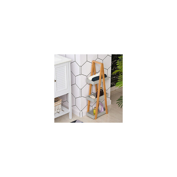 Etagère En Bambou De Salle De Bain Étagère Debout 3 Paniers Dim. 30l X 18l X 81h Cm Bambou Mdf Gris