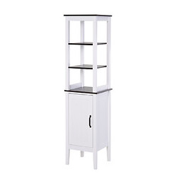 Meuble Colonne Rangement Salle De Bain Dim. 40l X 38l X 162h Cm 3 Étagères + Placard Mdf Panneaux Particules Blanc Aspect Noy