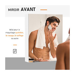 Armoire Avec Miroir En Bois Rangement Salle De Bain Fermeture Porte Tampon Mdf Blanc