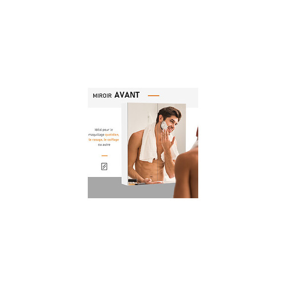 Armoire Avec Miroir En Bois Rangement Salle De Bain Fermeture Porte Tampon Mdf Blanc