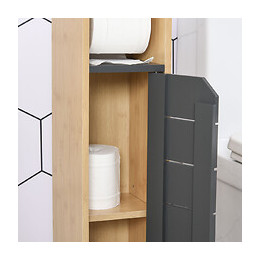 Support Papier Toilette - Porte-papier Toilette - Armoire Pour Papier Toilette - 2 Niveaux + Sortie Papier Mdf Gris Bambou