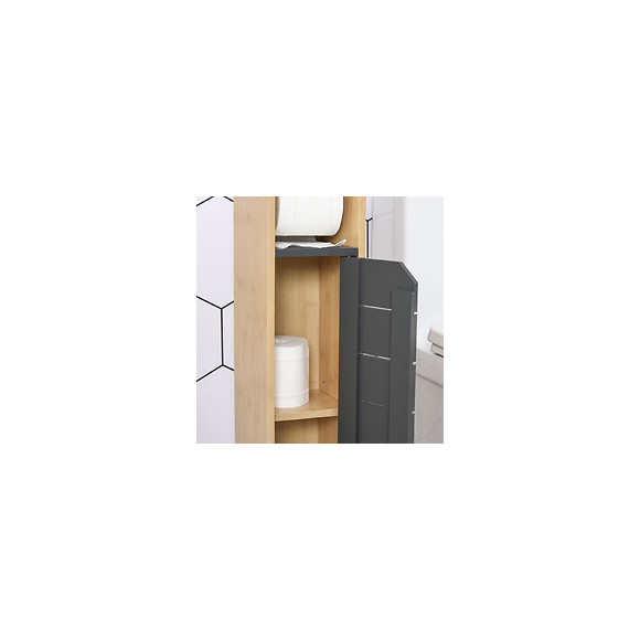 Support Papier Toilette - Porte-papier Toilette - Armoire Pour Papier Toilette - 2 Niveaux + Sortie Papier Mdf Gris Bambou