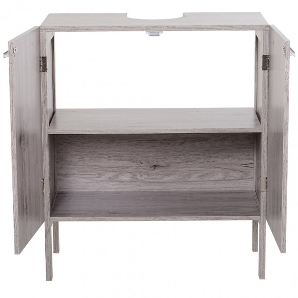 Meuble Salle De Bain - Meuble Sous-vasque - Placard 2 Portes Avec Étagère - Dim. 60l X 30l X 70h Cm - Mdf Imitation Bois Gris