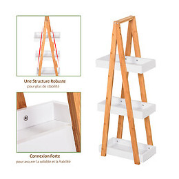 Etagère En Bambou De Salle De Bain Étagère Debout 3 Paniers Dim. 30l X 18l X 81h Cm Bambou Mdf Blanc