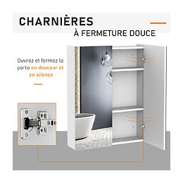 Armoire Avec Miroir En Bois Rangement Salle De Bain Fermeture Porte Tampon Mdf Blanc