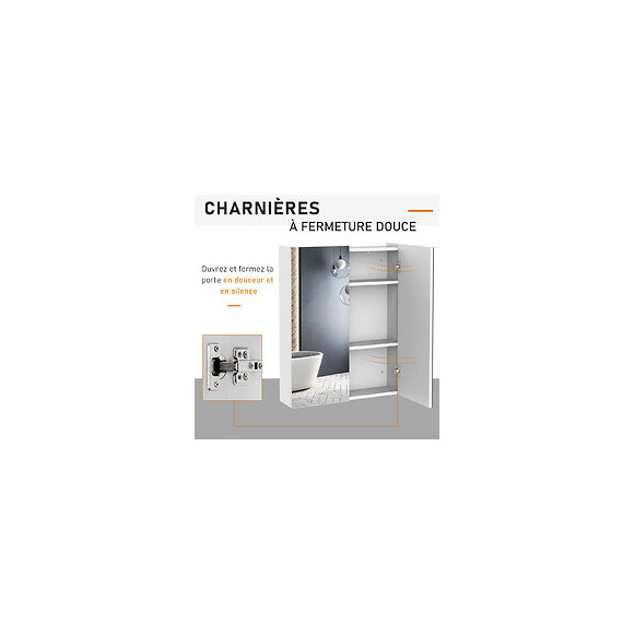 Armoire Avec Miroir En Bois Rangement Salle De Bain Fermeture Porte Tampon Mdf Blanc