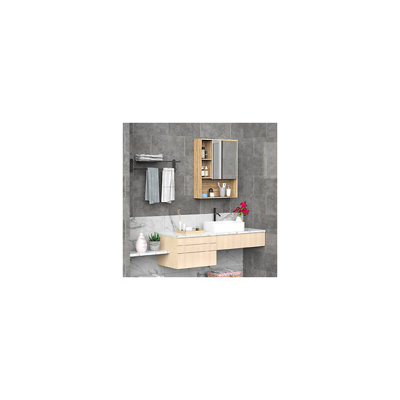 Armoire Murale De Rangement Salle De Bain Avec Porte Miroir Couleur Bois De Chêne Dim. 60l X 15l X H76 Cm