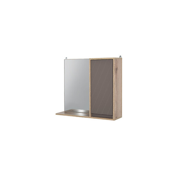Miroir De Salle De Bain Avec Étagère Et Placard - Système Fixation Intégré - Panneaux Particules Chêne Clair Gris