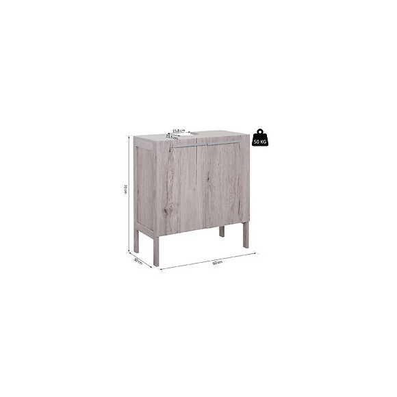 Meuble Salle De Bain - Meuble Sous-vasque - Placard 2 Portes Avec Étagère - Dim. 60l X 30l X 70h Cm - Mdf Imitation Bois Gris