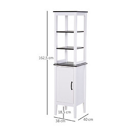 Meuble Colonne Rangement Salle De Bain Dim. 40l X 38l X 162h Cm 3 Étagères + Placard Mdf Panneaux Particules Blanc Aspect Noy